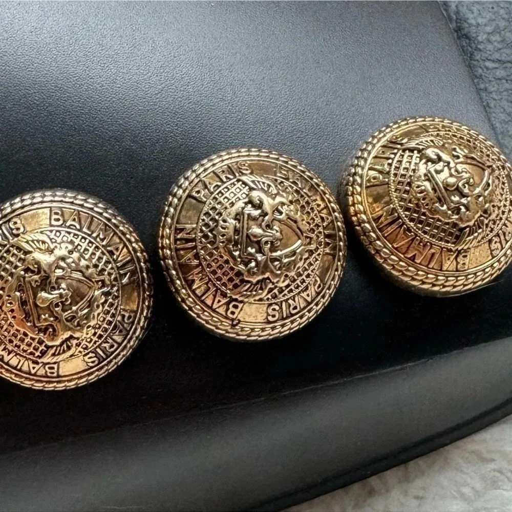 New in Box Balmain Symi Slided Leather Button Shoes Sandals Smooth Black Gold - Picture 10 of 15